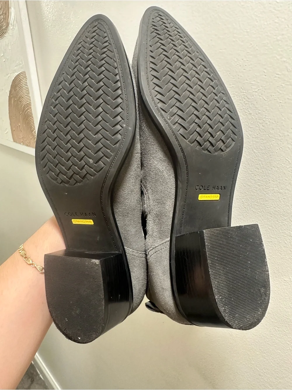 Cole Haan Grand 360 Gray Faux Suede Ankle Boots Size 8B Side Zip Booties